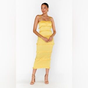 SHOW ME YOUR MUMU STELLA SMOCKED TIERED MIDI DRESS SPAGHETTI STRAP Yellow XL